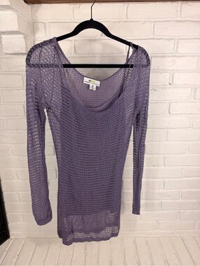 Lacoste Malandrino Purple Open Knit Crochet Long Sleeve Top Medium